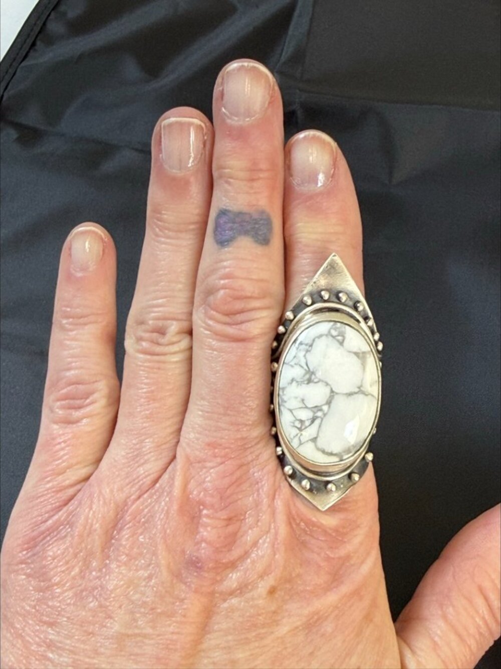 Acid Queen OOAK Warrior Shield Ring Howlite Lrg Sterling Silver Handmade Size 9 - Picture 10 of 13